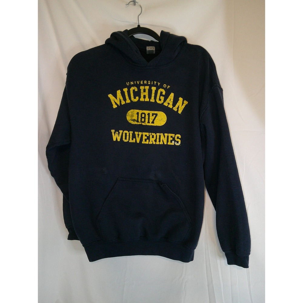 Distressed Vintage Univ of Michigan Wolverines Hoodie‎ Sweatshirt Gildan  Mens M